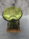 1960's Vintage Indiana Glass Avocado Green Glass Pedestal Vase with Greek Design