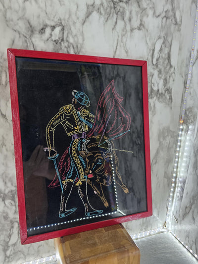 Vintage Hand Embroidered Spanish Bullfighter Framed with Glass