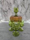 1960's Vintage Indiana Glass Kings Crown Thumb Print Avocado Green Goblet Wine Glasses set of 4