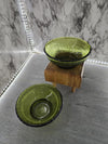 1970's Vintage FTD (Florists Transworld Delivery) Avocado Green Tree Bark Patterned Glass Bowls/ Vases-Set of Two