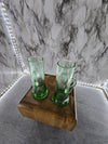 1920's Antique Bohemia Crystal Czech Green Etched Glass Cordial / Shot Glasses set of two