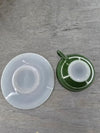 1950's Vintage Hazel Atlas Milk Glass Forest Green Coffee cup with Saucer