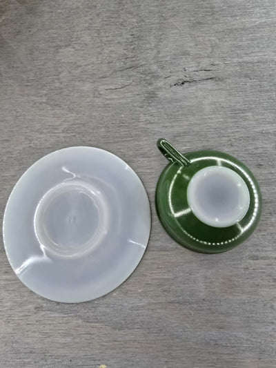 1950's Vintage Hazel Atlas Milk Glass Forest Green Coffee cup with Saucer