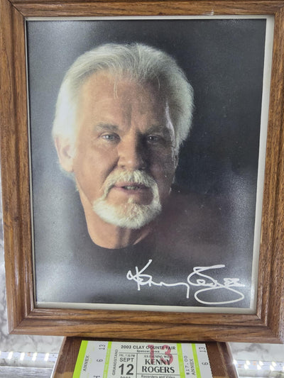 2003 Souvenir Signed Framed Publicity Photo of Kenny Rogers with Original Concert Tickets and County Fair Ticket Stubb