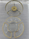 Vintage MCM Brass Trimmed Atomic UFO inspired Lazy Susan Glass Dish Spinning Snack Tray