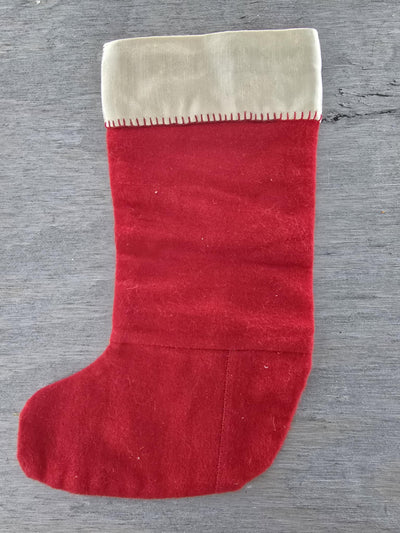 1950's Vintage Christmas Stocking Red Fabric with White Satin Trim and a Red Bow