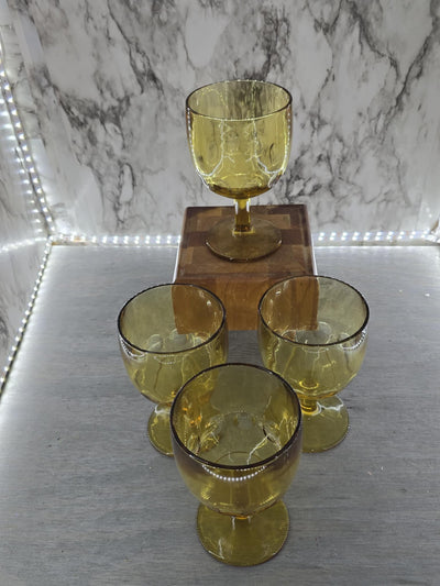 1960's Vintage Indiana Glass Golden Honey Thumbprint Glass Wine Goblets-Set of Four