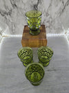 1970's Vintage Indiana Glass Avocado Green Shortie Footed Diamond Cut Drinking Glasses set of 4