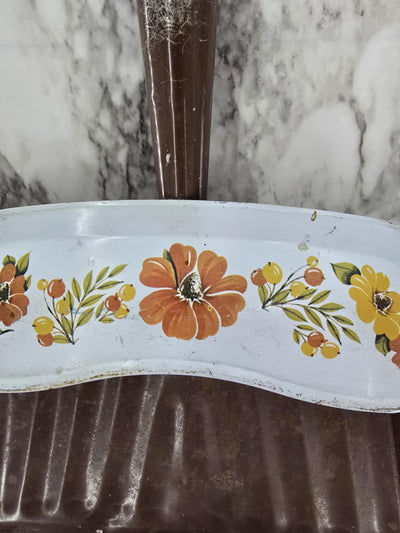 1970's Vintage Aluminum Dustpan brown with orange and yellow flowers by JV Reed USA