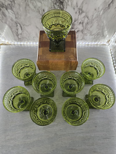 1960's Vintage Park Lane by Colony Avocado Green Glass Sherbert Dessert cups set of 9