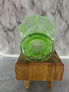 1907 Antique Jefferson Glass Lime Green Opalescent Stretched Ruffled Glass Vase