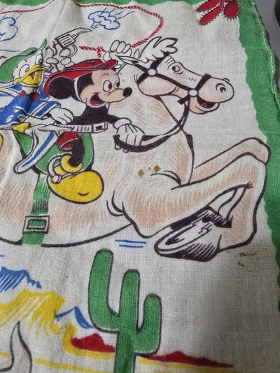 1960's Vintage Walt Disney Childs Handkerchief Mickey, Donald, Huey, Duey and Louie on Horseback