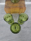 1960's Vintage Indiana Glass Kings Crown Thumb Print Avocado Green Goblet Wine Glasses set of 4