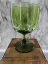 1960's Vintage Hoffman House Libbey Avocado Green Thumb Print Goblet Wine Glasses set of 4