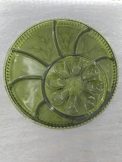 1970's Vintage Indiana Glass Avocado Green Egg and Pickle Platter