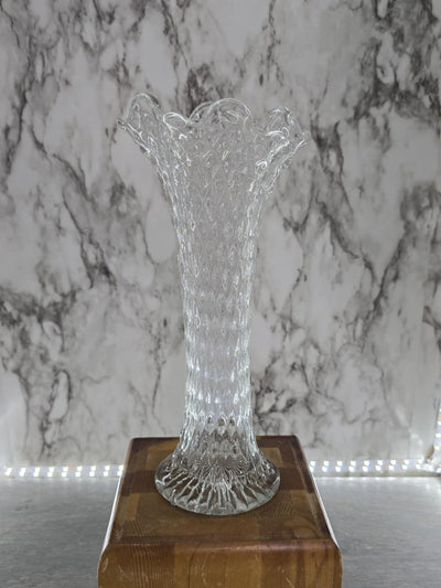 1960's Vintage Indiana Glass Clear Diamond Point Swung Vase