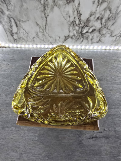 1970's Vintage Indiana Glass Company Honey Amber Triangular Glass Candy Dish