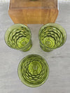 1970's Vintage Indiana Glass Avocado Green Shortie Footed Diamond Cut Drinking Glasses set of 4