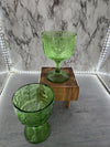 1975 Vintage FTD "Florists Transworld Delivery" Green Glass Oak Leaves Goblets/Vases set of Two