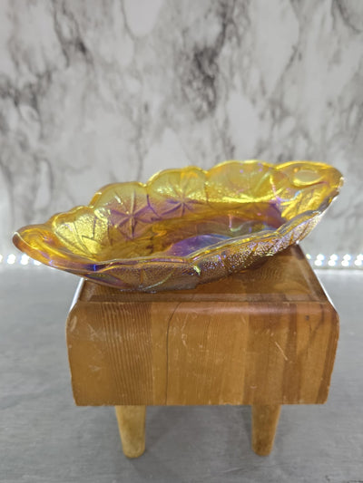 1970's Vintage Indiana Glass Iridescent Gold Lily Pons Pattern Carnival Glass Pickle Dish