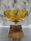 1960's Vintage Indiana Glass Amber Tear Drop Glass Pedestal Fruit Bowl with Scalloped Rim