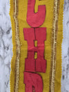 1960's Handmade Mustard and Red Felt Christmas Banner that Spells Christ with Gold Tinsel Trim