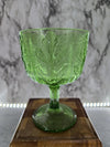 1975 Vintage FTD "Florists Transworld Delivery" Green Glass Oak Leaves Goblets/Vases set of Two