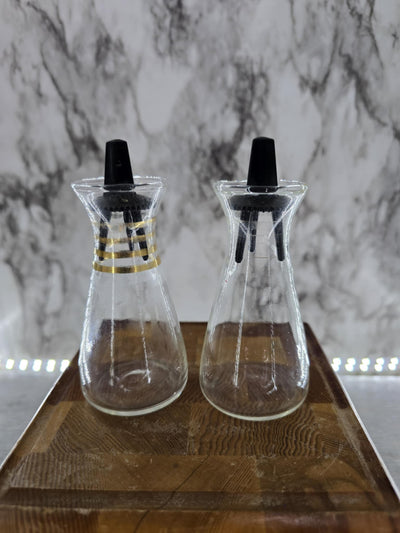 1950's Vintage Pyrex Vinegar and Salt and Pepper shakers in Gold and Black