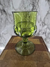 1960's Vintage Indiana Glass Kings Crown Thumb Print Avocado Green Goblet Wine Glasses set of 4