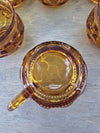 1960's Vintage Amber Indiana Glass Kings Crown Thumbprint Punch Teacups set of 9