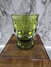 1970's Vintage Indiana Glass Avocado Green Shortie Footed Diamond Cut Drinking Glasses set of 4