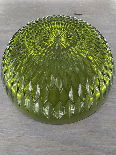 1960's Vintage Indiana Glass Company Cut Glass Avocado Green Large Salad Serving Fruit Bowl