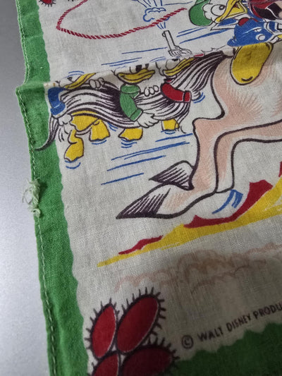 1960's Vintage Walt Disney Childs Handkerchief Mickey, Donald, Huey, Duey and Louie on Horseback