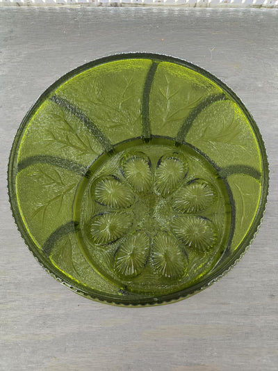 1970's Vintage Indiana Glass Avocado Green Egg and Pickle Platter