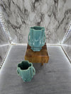 1940's Antique McCoy Pottery Aqua Art Deco Styled Double Handled Vases set of Two.