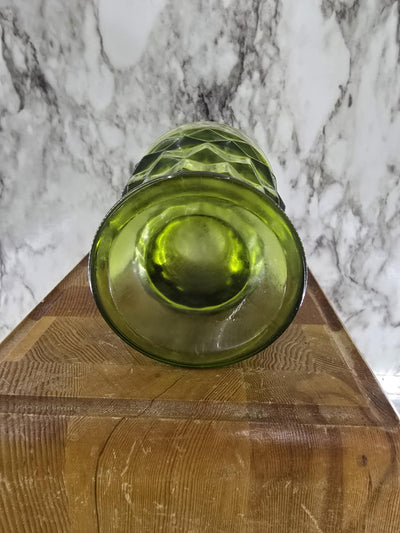 1970's Vintage Indiana Glass Avocado Green Shortie Footed Diamond Cut Drinking Glasses set of 4