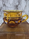 1960's Vintage Amber Indiana Glass Kings Crown Thumbprint Punch Teacups set of 9