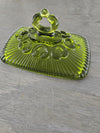 1960's Vintage Indiana Glass Avocado Green Pedestal Open Laced Lidded Candy Dish