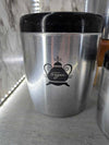 1950's Antique West Bend Silver Aluminum and Black Nesting Canister set Flour, Coffee, Sugar and Tea