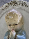 1960's Vintage Chalkware Wall Plaques of a Boy and Girl Praying-Set of Two.