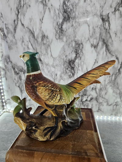 1960's Vintage Pair of Bisque Ring-Necked Pheasant Statues labeled INAROCO made in Japan