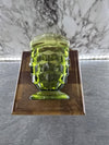 1970's Vintage Indiana Glass Avocado Green Shortie Footed Diamond Cut Drinking Glasses set of 4