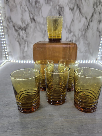 1960's Vintage MCM Libbey Malibu Amber Juice Glasses set of 6