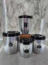 1950's Antique West Bend Silver Aluminum and Black Nesting Canister set Flour, Coffee, Sugar and Tea