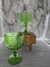 1975 Vintage FTD "Florists Transworld Delivery" Green Glass Oak Leaves Goblets/Vases set of Two