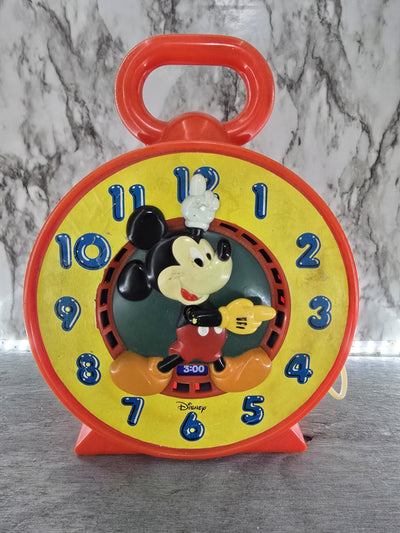 1981 Vintage Walt Disney Mickey Mouse Talking Time Clock Pull Sting to Activate by Mattel