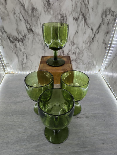 1960's Vintage Hoffman House Libbey Avocado Green Thumb Print Goblet Wine Glasses set of 4