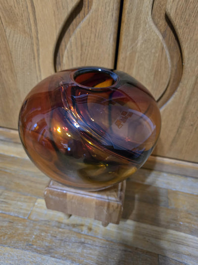 Vintage Hand-Blown Amber Glass Art Vase Signed by the Artist