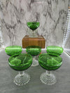 1950's Vintage Anchor Hocking Clear Bubble Footed- Emerald Green Bowled Champane /Sherbert Glasses-Set of 6