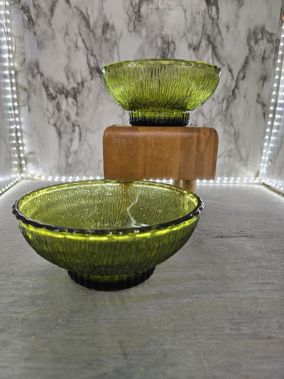 1970's Vintage FTD (Florists Transworld Delivery) Avocado Green Tree Bark Patterned Glass Bowls/ Vases-Set of Two